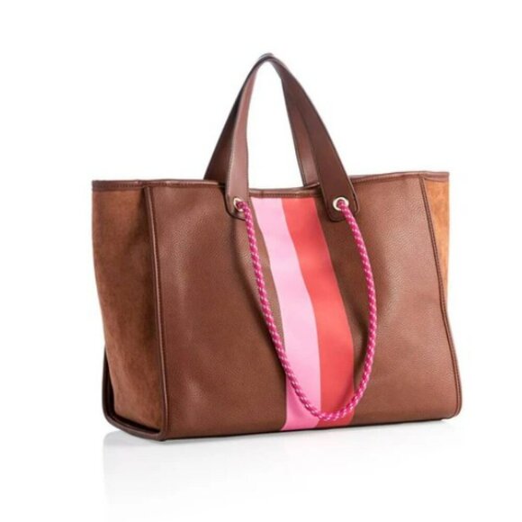Shiraleah Chicago Staton Brown Hazelnut Vegan Leather Suede Casual Large Tote - Picture 1 of 14